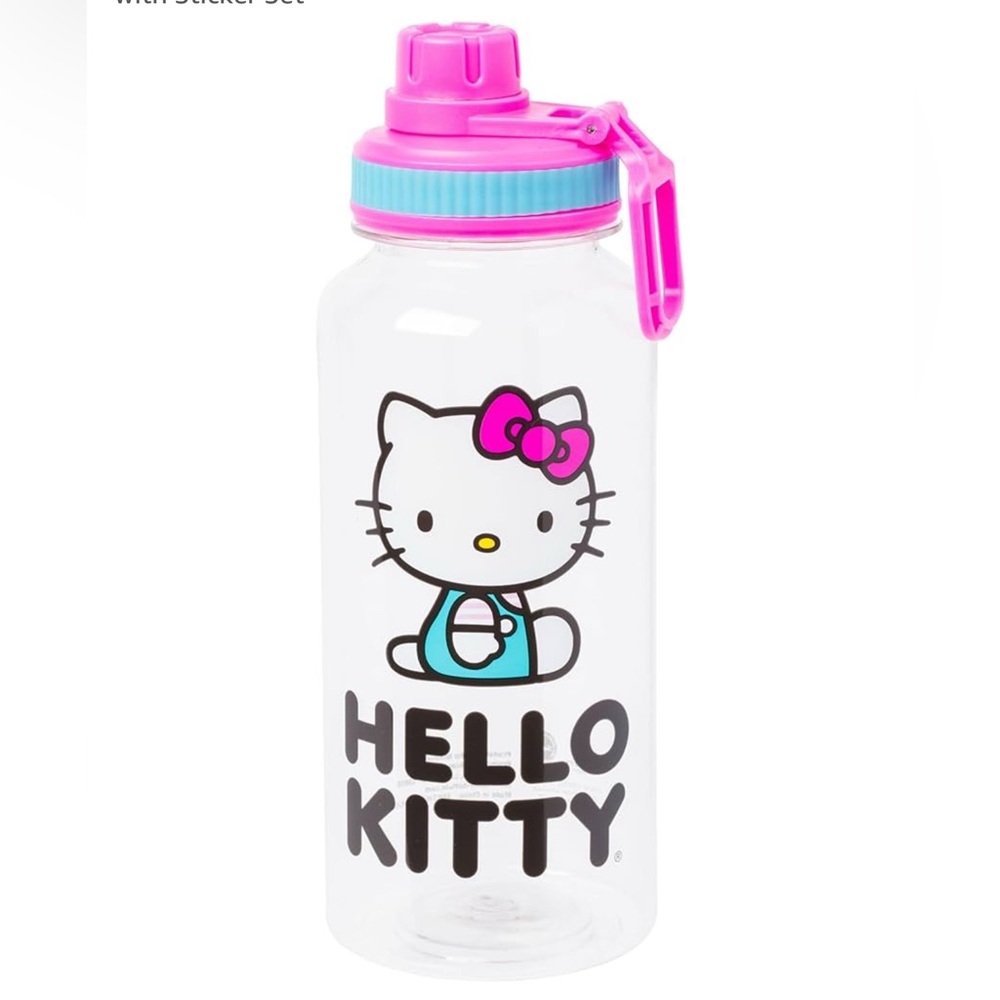 Sanrio Hello Kitty Icons 32oz Twist Spout Plastic Bottle with Sticker Set